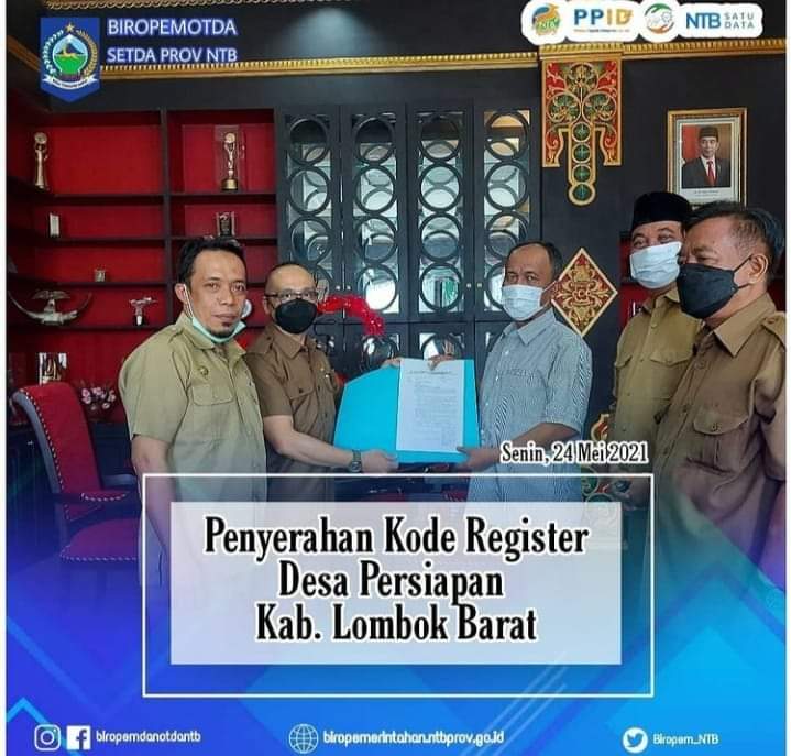 Penyerahan Kode Register Desa Persiapan Kabupaten Lombok Barat