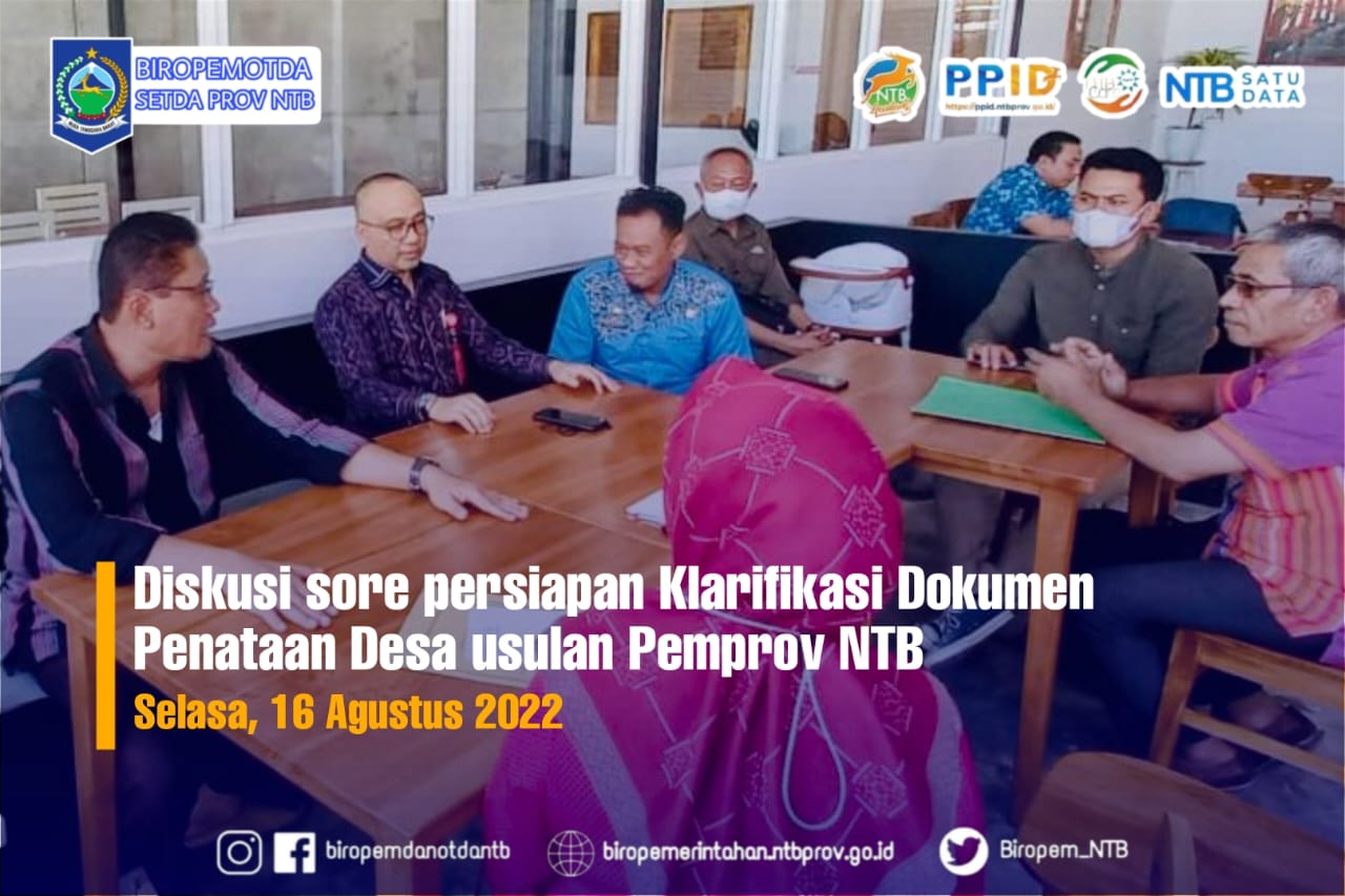 Diskusi sore persiapan Klarifikasi Dokumen Penataan Desa usulan Pemprov NTB